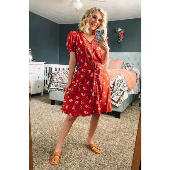 Universal Thread Orange Floral Mini Dress - Picture 2 of 12